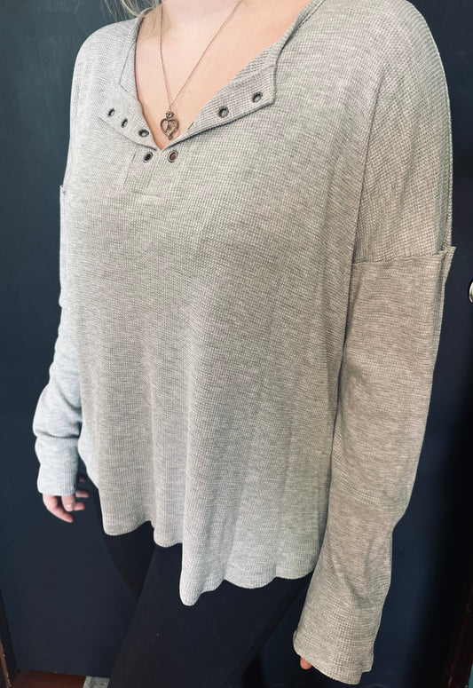 Casual Gray Waffle Knit Top