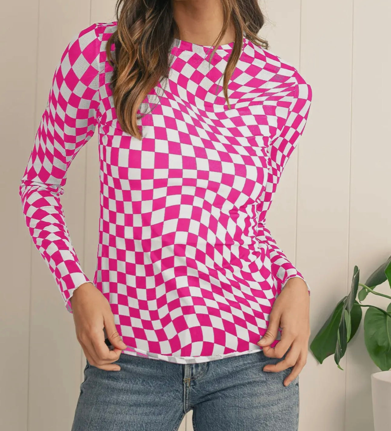 Hot Pink Checkered Mesh