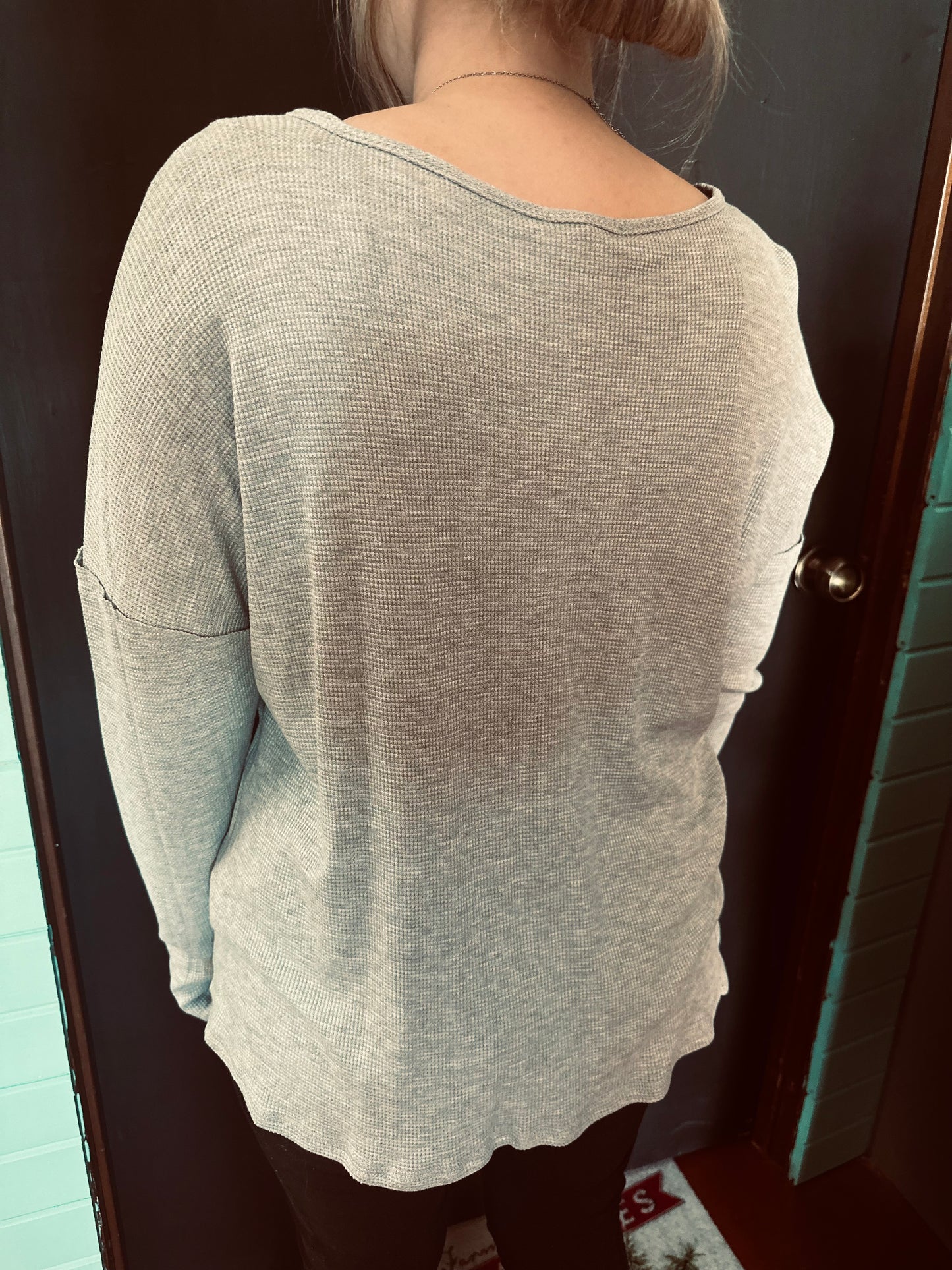 Casual Gray Waffle Knit Top