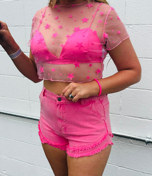 Pink Star Mesh Top