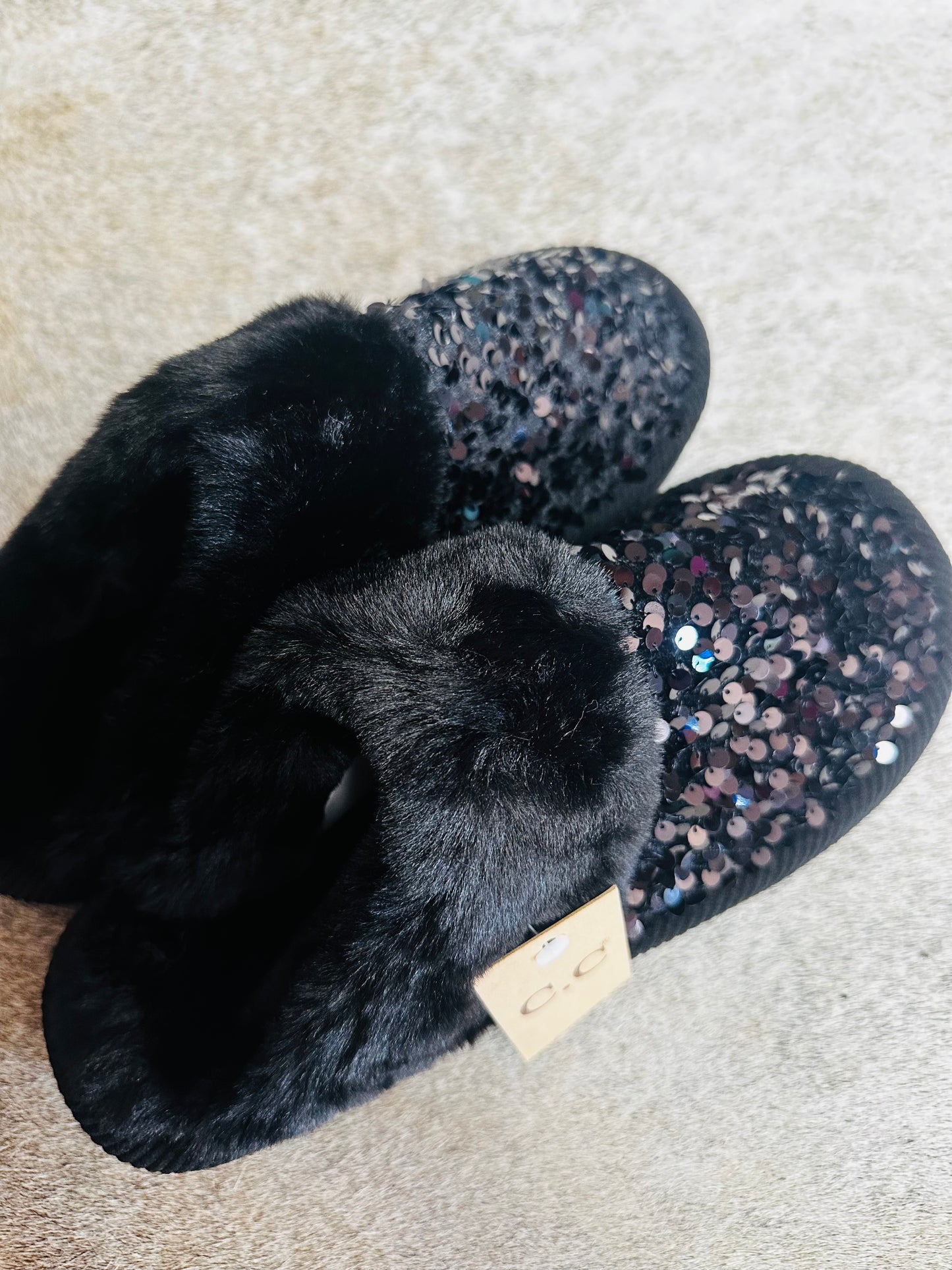 C.C. Black Sequin Slippers