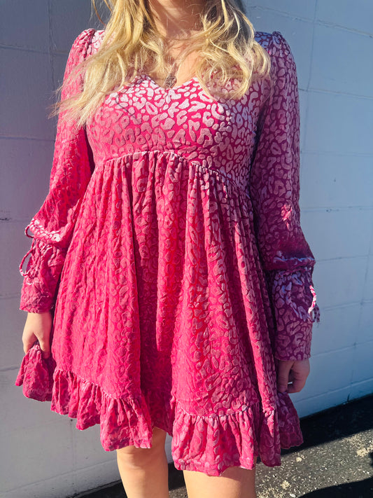 Pink Velvet Leopard Dress