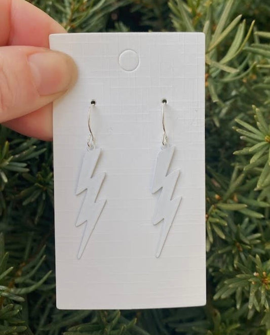 White Metal Lightning Bolt Earrings