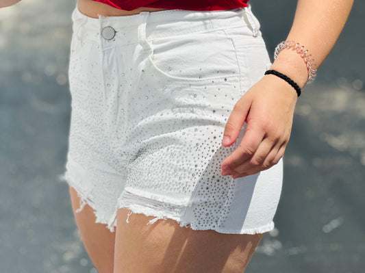 White Rhinestone Shorts