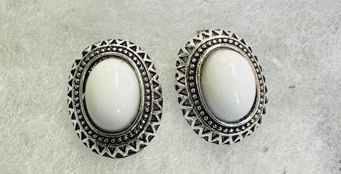 White Oval Studs