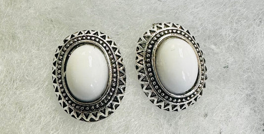 White Oval Studs