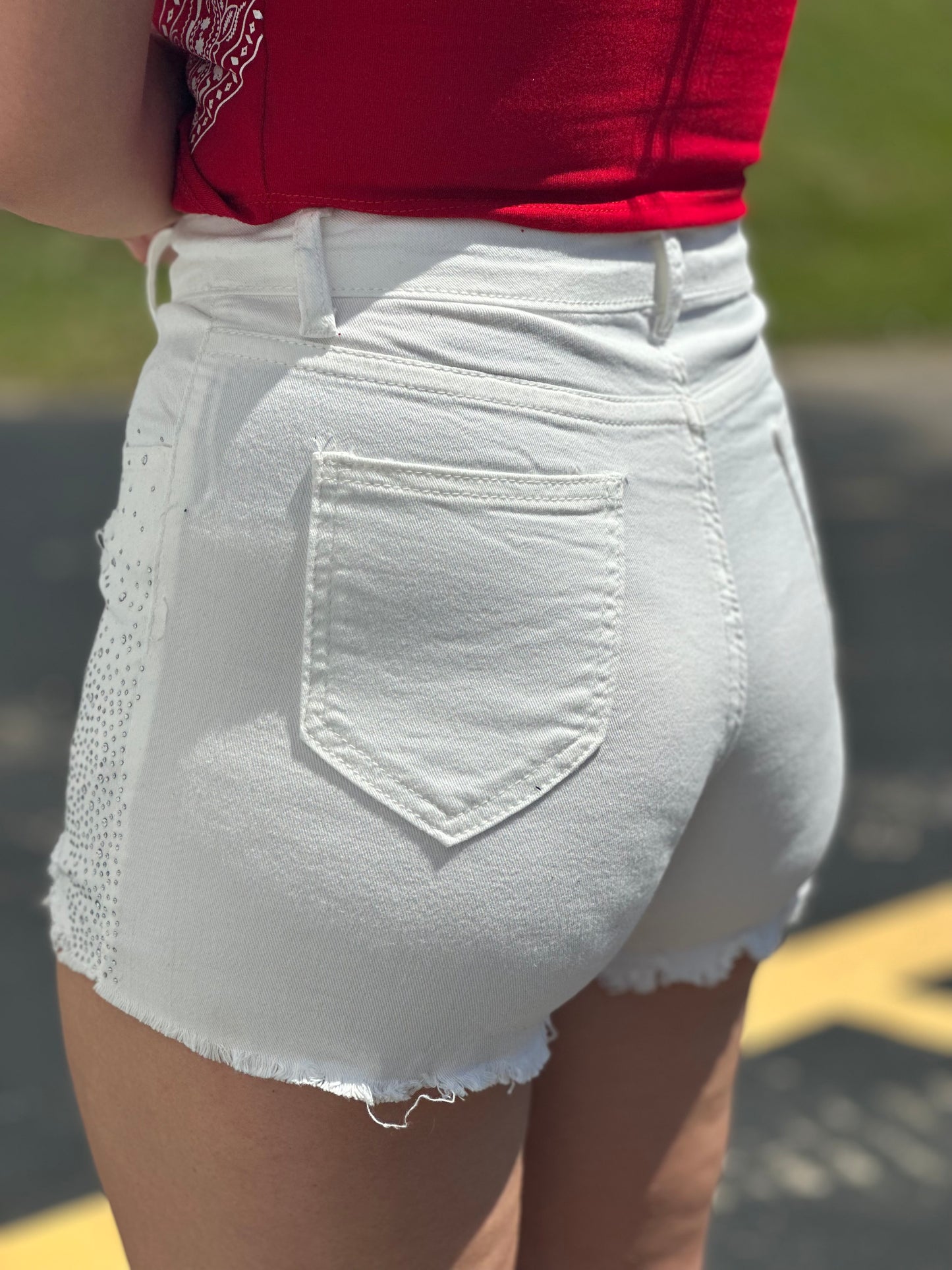 White Rhinestone Shorts