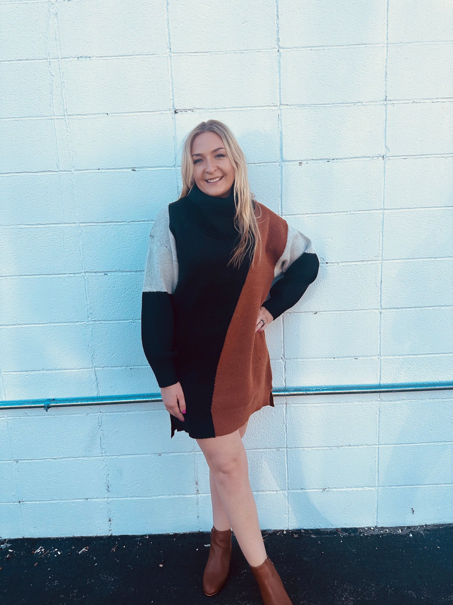 Color block Turtleneck Dress