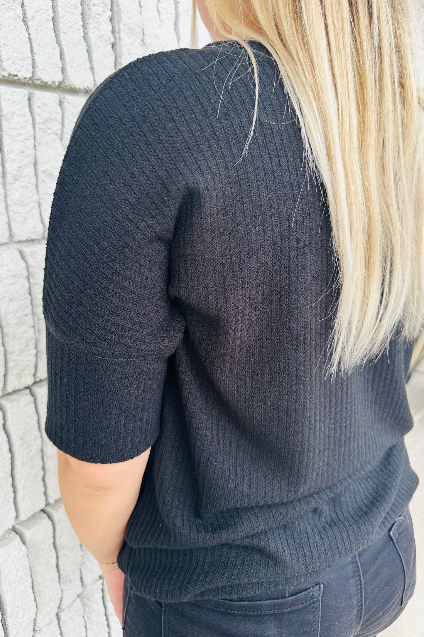 Black Waffle Knit Top